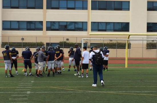 Santa Monica High School Vikings went through various drills as they prepared for the first game of the season on September 4. New coach Ramsey Lambert talked about his expectations.